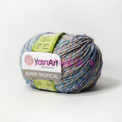 YarnArt JEANS TROPICAL  618 голуб-роз-желт-т. Малиновый